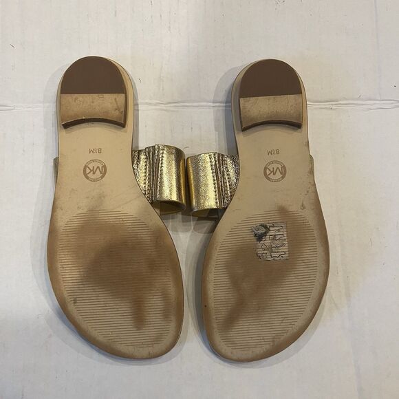 Michael Kors MK Cindy Gold Leather Sandals Slide Sz 8.5 - Picture 6 of 6